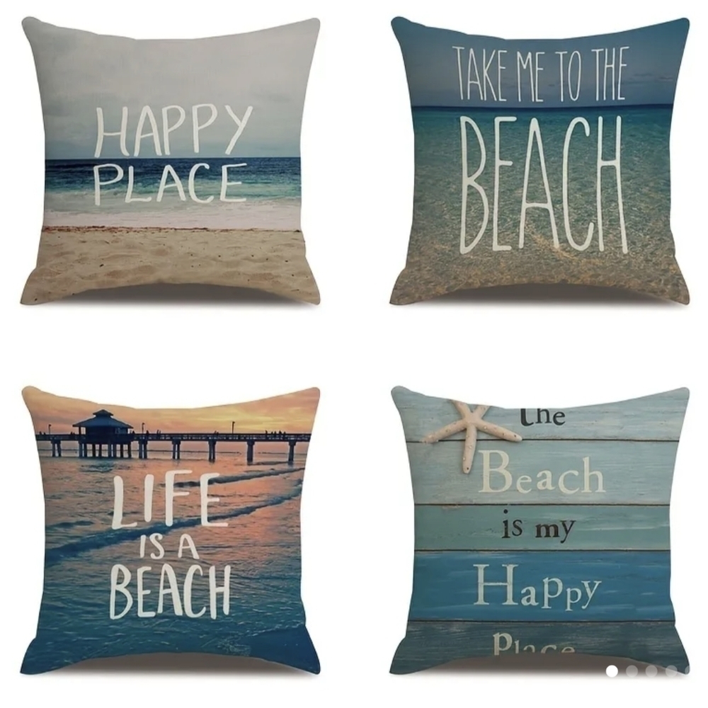 New 1pc Beach Pillow Cover, life is a beach, Happy place, T1MIS